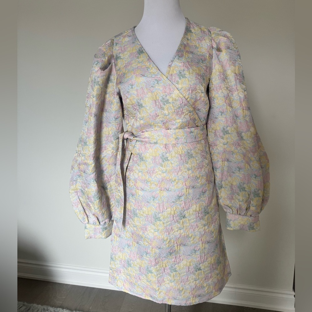 Floral Wrap Dress with Puff Sleeves